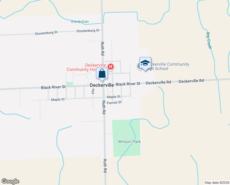 map of restaurants, bars, coffee shops, grocery stores, and more near 2515 Maple Street in Deckerville