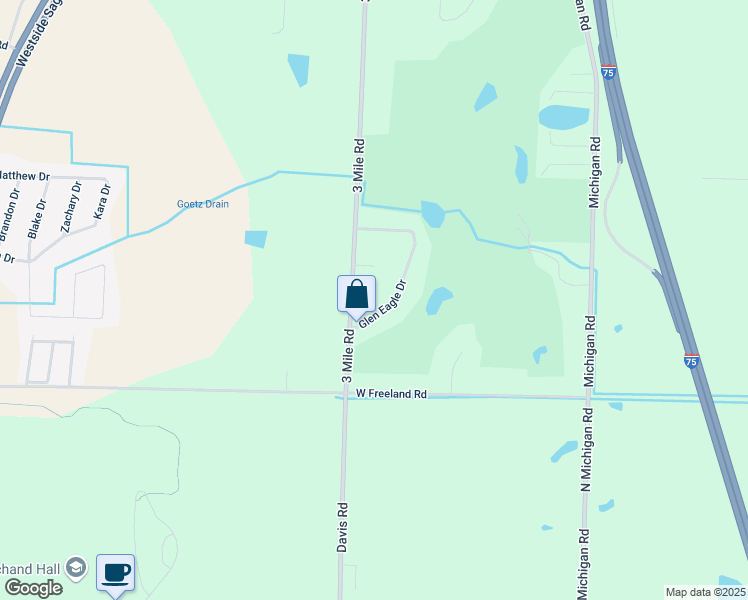 map of restaurants, bars, coffee shops, grocery stores, and more near 7390 Glen Eagle Drive in Bay City