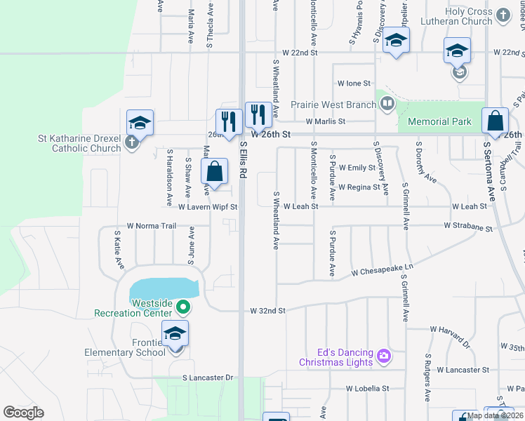 map of restaurants, bars, coffee shops, grocery stores, and more near 2021 South Wheatland Court in Sioux Falls