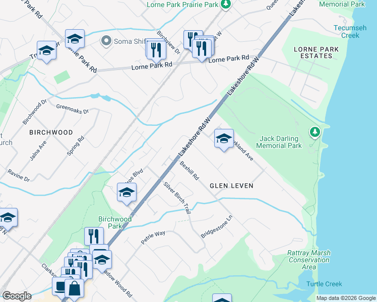 map of restaurants, bars, coffee shops, grocery stores, and more near in Mississauga