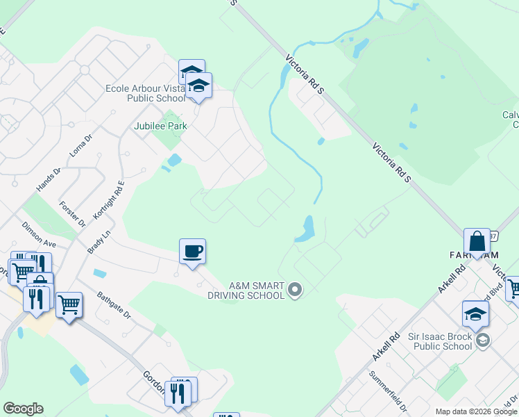 map of restaurants, bars, coffee shops, grocery stores, and more near 71 John Brabson Crescent in Guelph