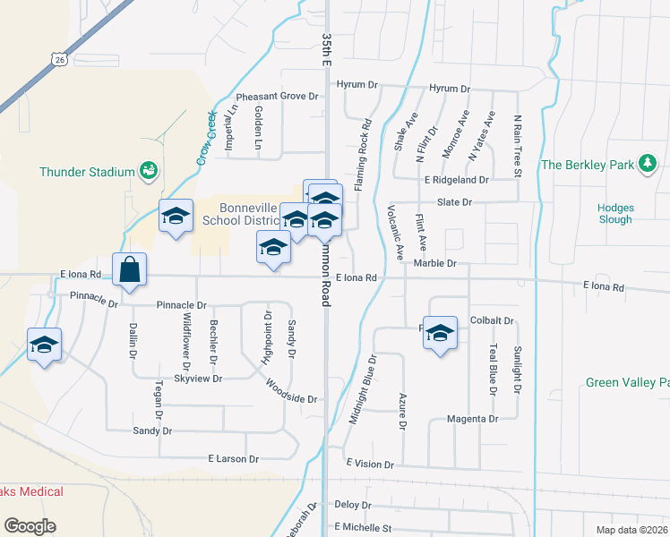 map of restaurants, bars, coffee shops, grocery stores, and more near 3300 Blaze Drive in Idaho Falls