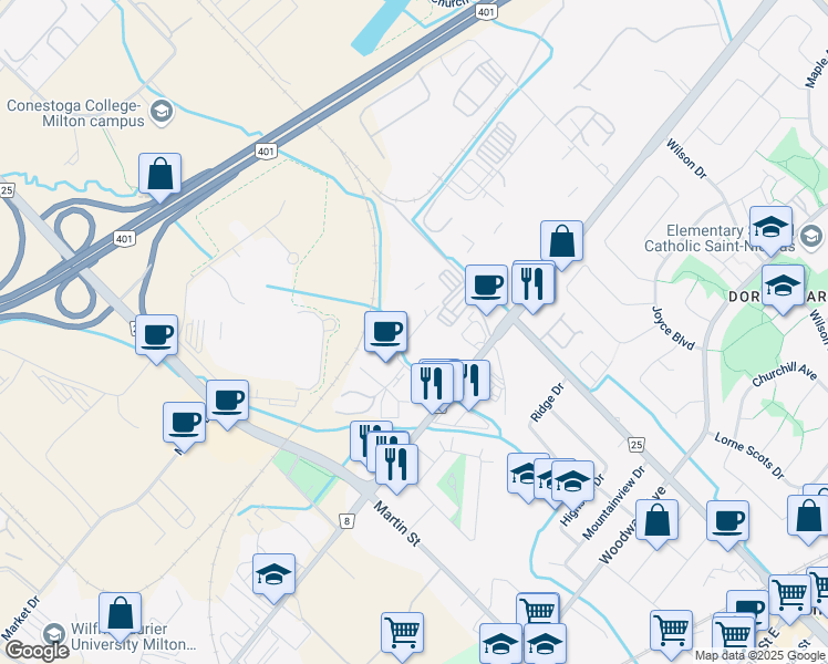 map of restaurants, bars, coffee shops, grocery stores, and more near 375 Wheelabrator Way in Milton
