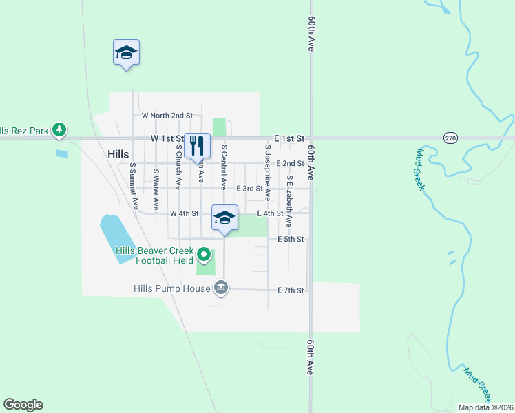 map of restaurants, bars, coffee shops, grocery stores, and more near 305 East 4th Street in Hills