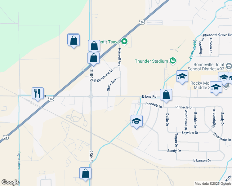 map of restaurants, bars, coffee shops, grocery stores, and more near 2600-2698 East Iona Road in Idaho Falls