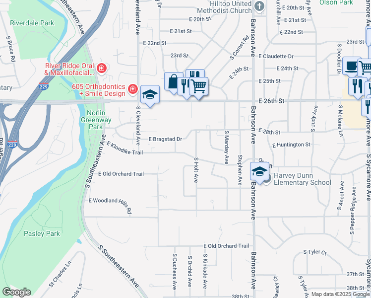 map of restaurants, bars, coffee shops, grocery stores, and more near 3109 East 28th Street in Sioux Falls