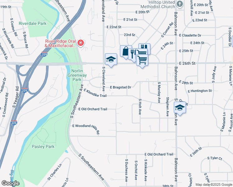 map of restaurants, bars, coffee shops, grocery stores, and more near 2040 South Cleveland Avenue in Sioux Falls