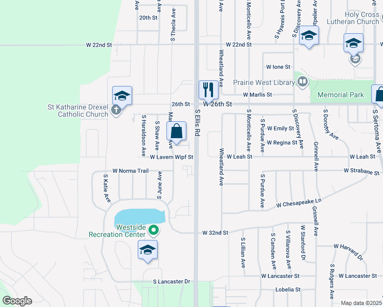 map of restaurants, bars, coffee shops, grocery stores, and more near 2006 South Barret Place in Sioux Falls