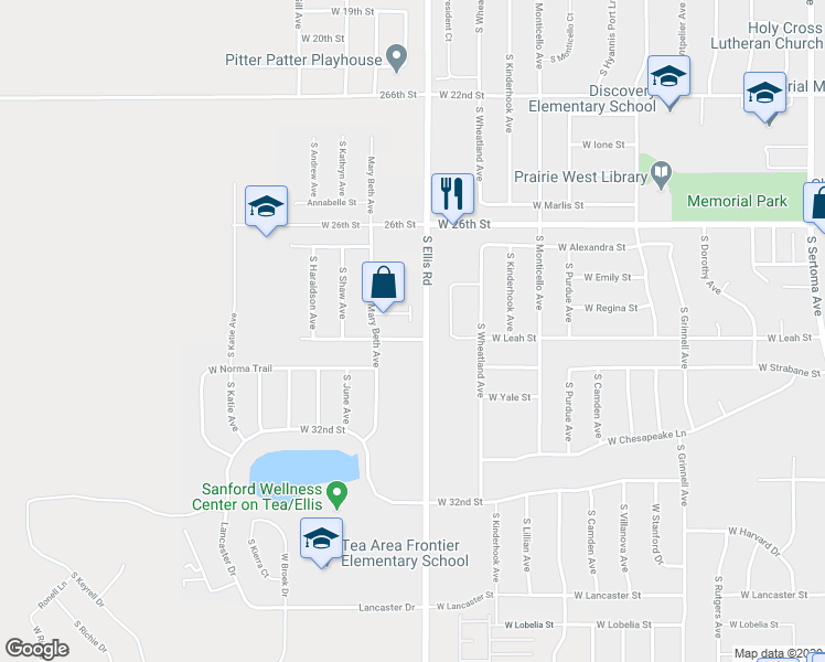 map of restaurants, bars, coffee shops, grocery stores, and more near 2006 South Barret Place in Sioux Falls