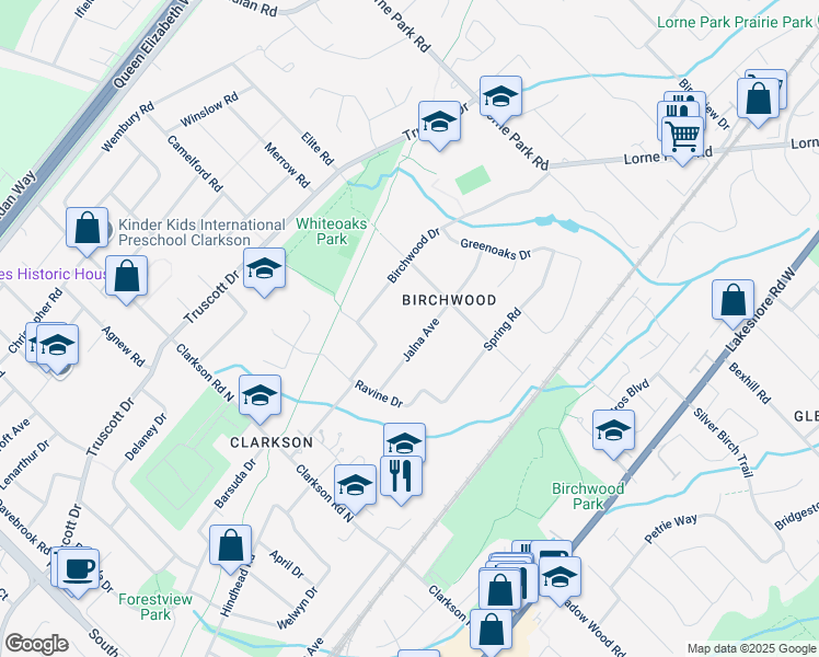 map of restaurants, bars, coffee shops, grocery stores, and more near 1585 Jalna Avenue in Mississauga