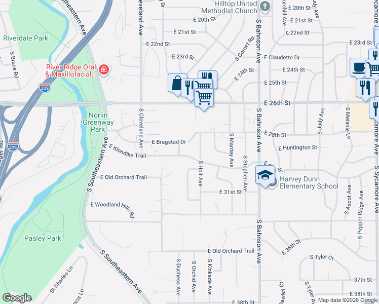 map of restaurants, bars, coffee shops, grocery stores, and more near 3109 East 28th Street in Sioux Falls