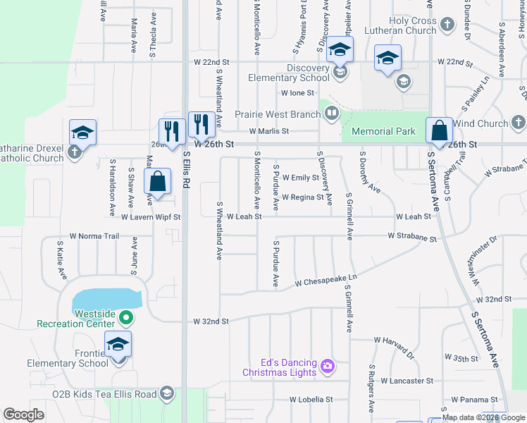 map of restaurants, bars, coffee shops, grocery stores, and more near 1909 South Monticello Avenue in Sioux Falls