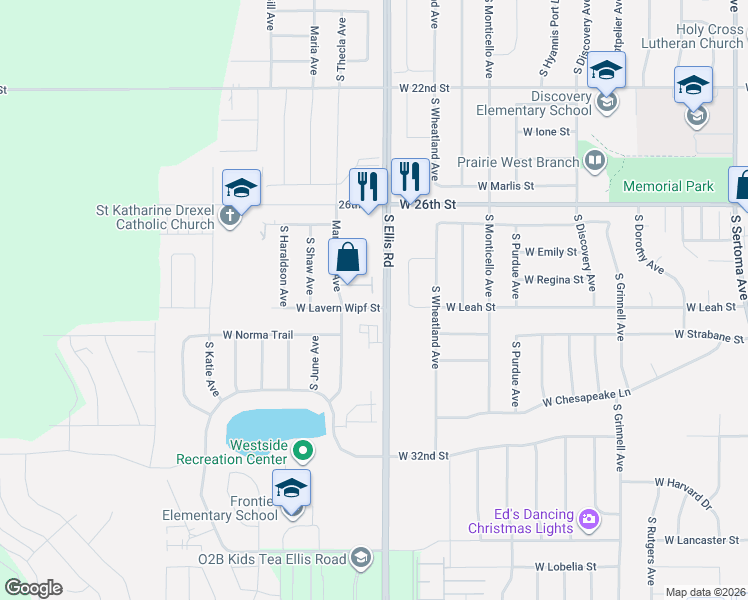 map of restaurants, bars, coffee shops, grocery stores, and more near 2006 South Barret Place in Sioux Falls