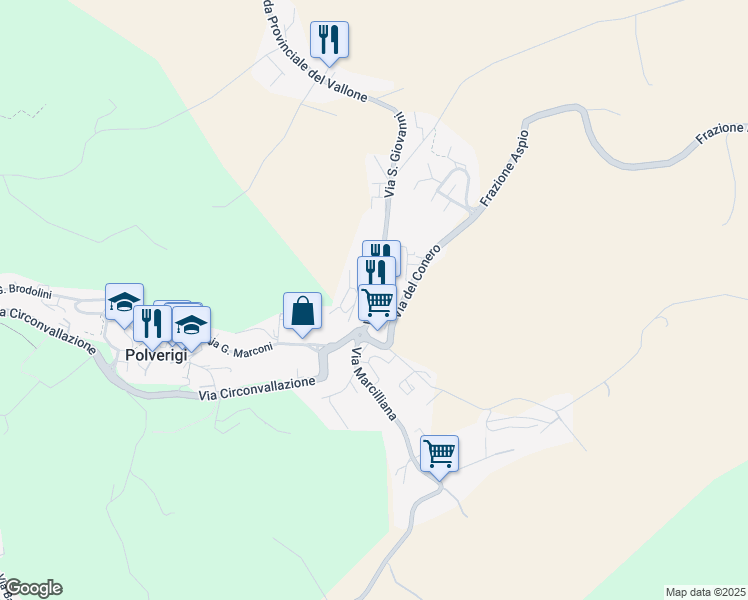map of restaurants, bars, coffee shops, grocery stores, and more near 7 Via San Giovanni in Polverigi