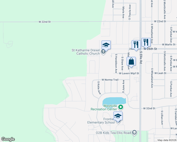 map of restaurants, bars, coffee shops, grocery stores, and more near 2001 South Katie Avenue in Sioux Falls