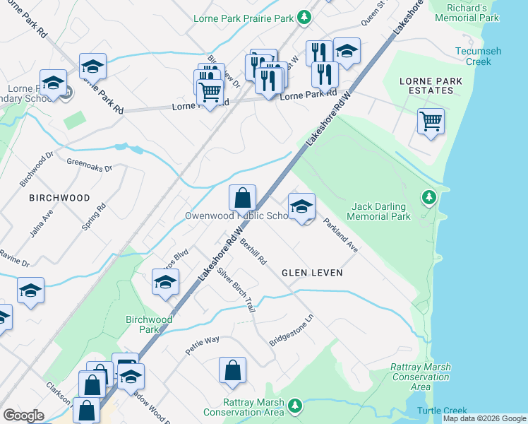 map of restaurants, bars, coffee shops, grocery stores, and more near 993 Porcupine Avenue in Mississauga