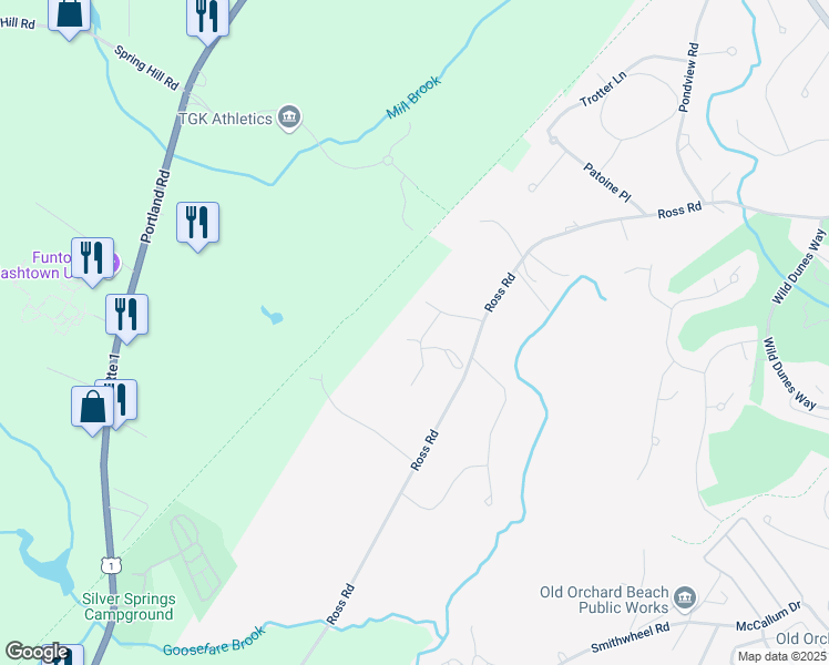map of restaurants, bars, coffee shops, grocery stores, and more near 126 Ross Road in Old Orchard Beach