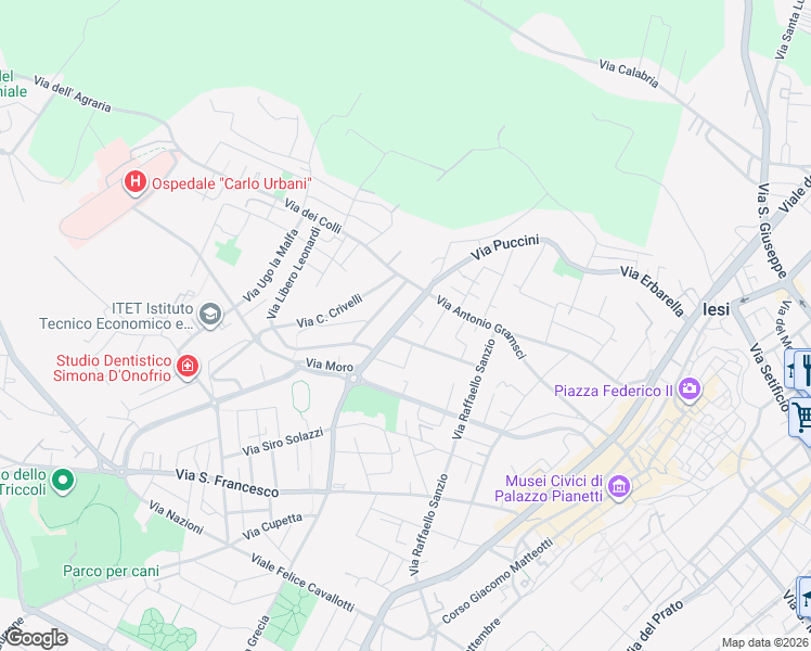 map of restaurants, bars, coffee shops, grocery stores, and more near 2 Viale Giuseppe Verdi in Jesi