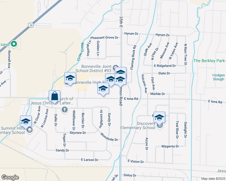 map of restaurants, bars, coffee shops, grocery stores, and more near 3443 North Ammon Road in Idaho Falls