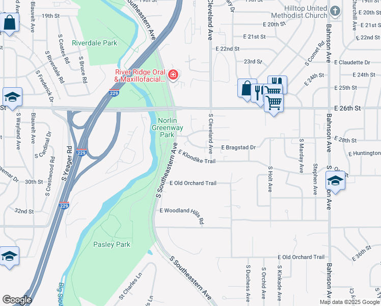 map of restaurants, bars, coffee shops, grocery stores, and more near 2709 East Bragstad Drive in Sioux Falls