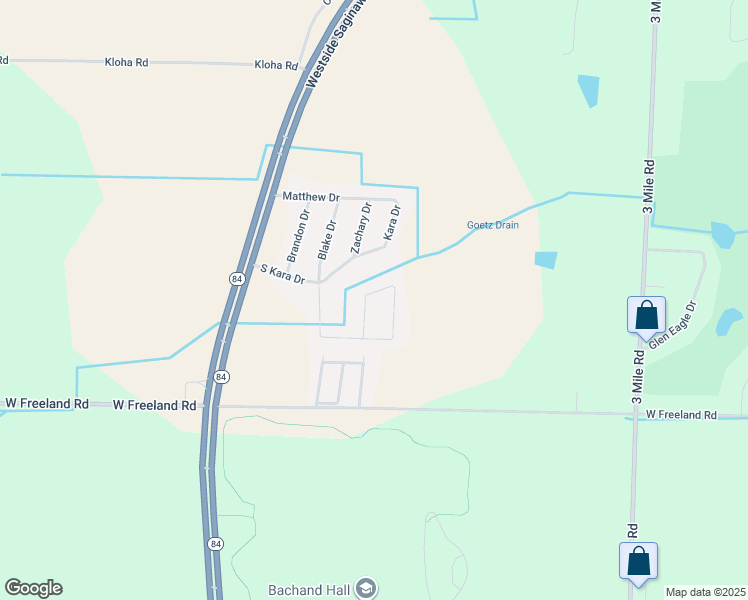 map of restaurants, bars, coffee shops, grocery stores, and more near 7377 West Ryan Court in Bay City