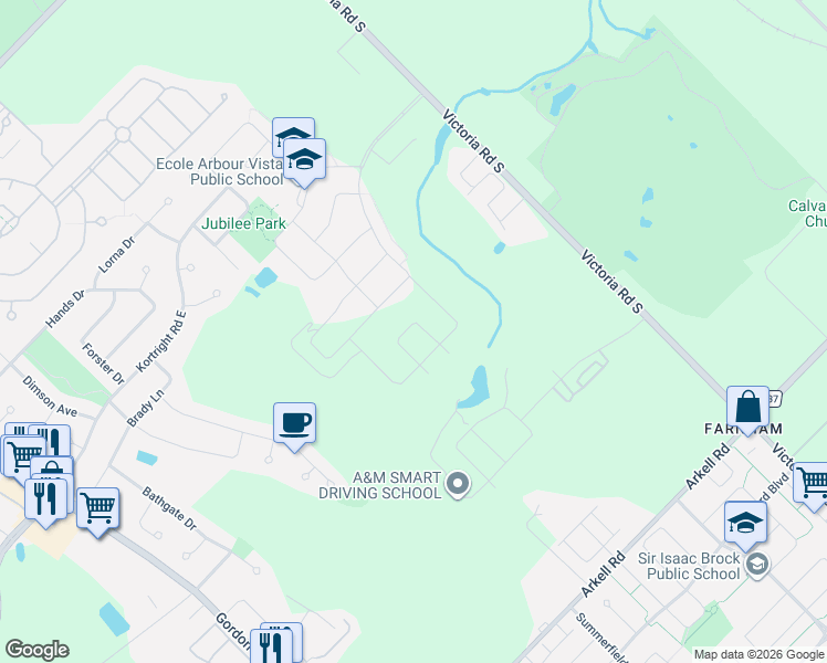 map of restaurants, bars, coffee shops, grocery stores, and more near 71 John Brabson Crescent in Guelph