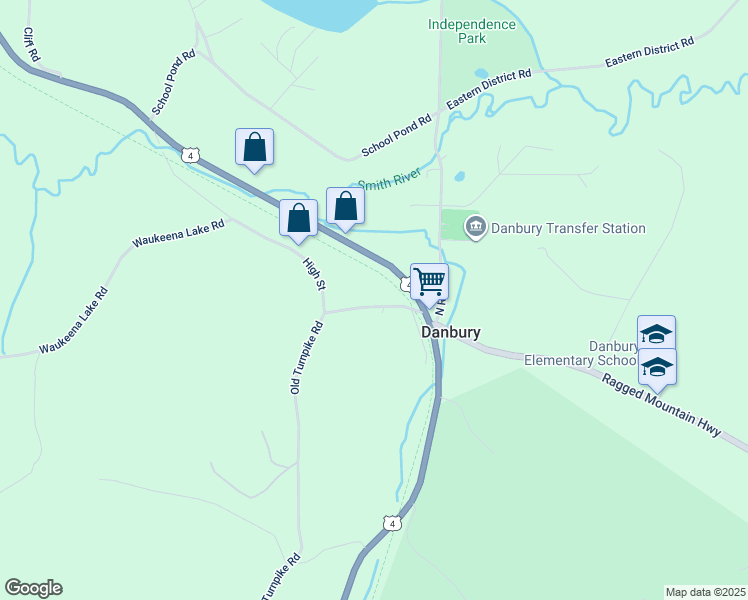 map of restaurants, bars, coffee shops, grocery stores, and more near 24 High Street in Danbury