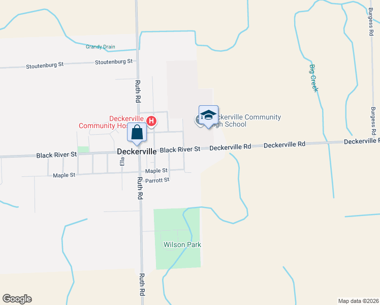 map of restaurants, bars, coffee shops, grocery stores, and more near 2585 Black River Street in Deckerville