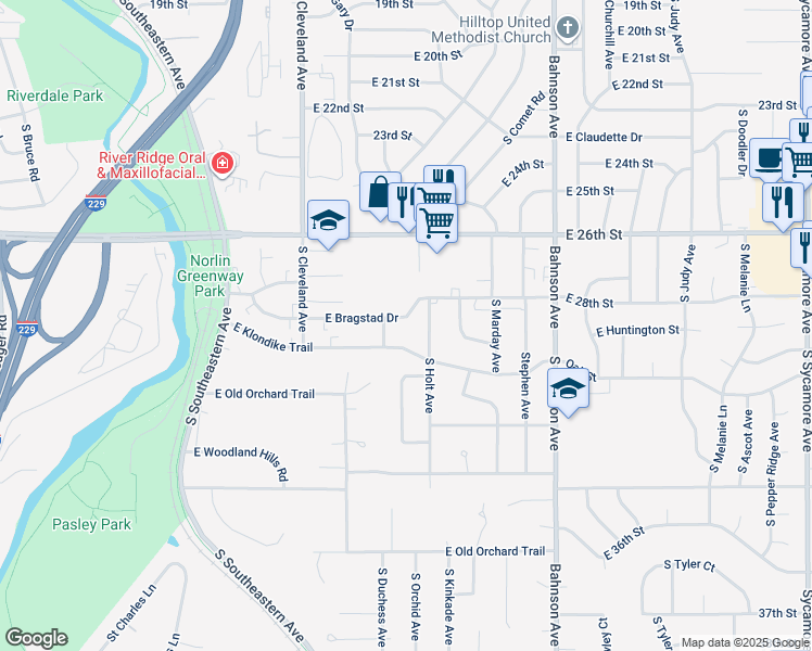 map of restaurants, bars, coffee shops, grocery stores, and more near 3109 East 28th Street in Sioux Falls