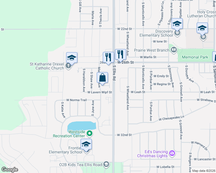 map of restaurants, bars, coffee shops, grocery stores, and more near 2006 South Barret Place in Sioux Falls