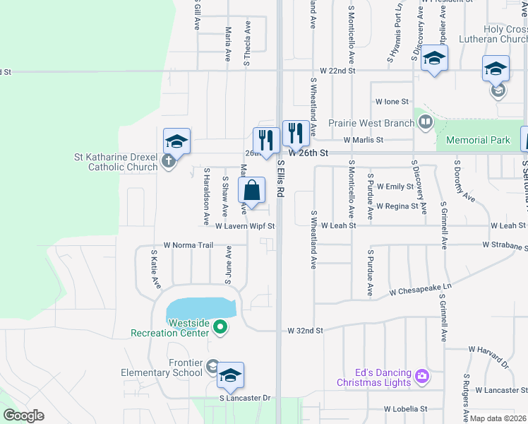 map of restaurants, bars, coffee shops, grocery stores, and more near 2006 South Barret Place in Sioux Falls