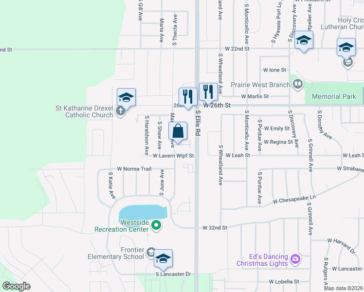map of restaurants, bars, coffee shops, grocery stores, and more near 8610 West Grinn Place in Sioux Falls
