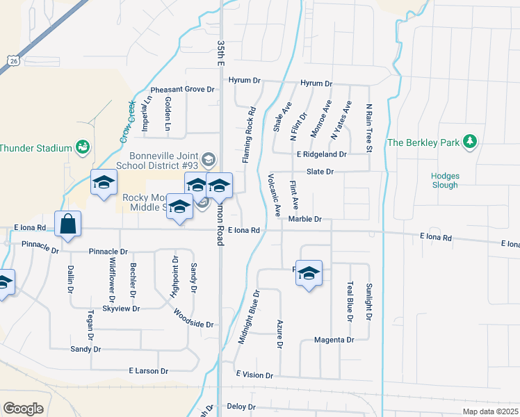 map of restaurants, bars, coffee shops, grocery stores, and more near 3348 Blaze Drive in Idaho Falls