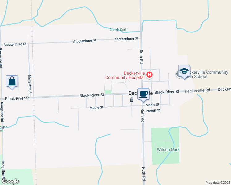 map of restaurants, bars, coffee shops, grocery stores, and more near 2405 Black River Street in Deckerville