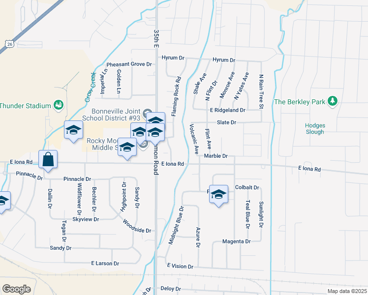 map of restaurants, bars, coffee shops, grocery stores, and more near 3350 Blaze Drive in Idaho Falls