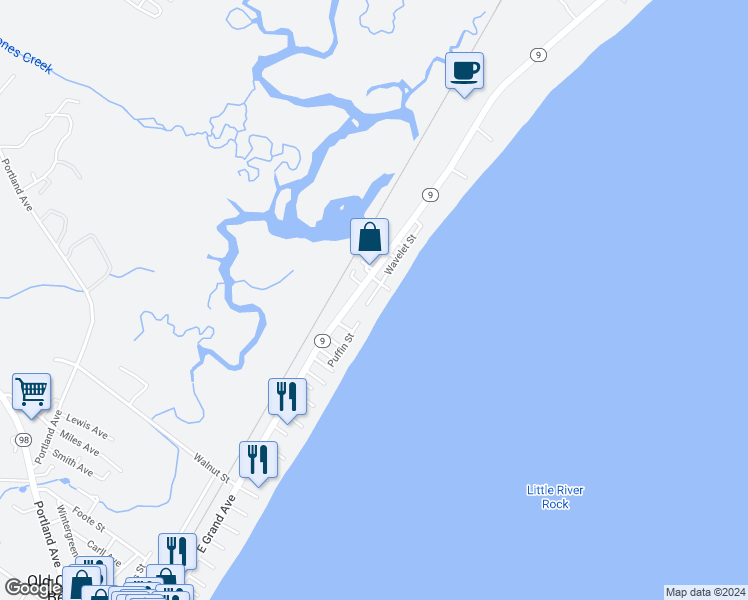 map of restaurants, bars, coffee shops, grocery stores, and more near 6 Wavelet Street in Old Orchard Beach