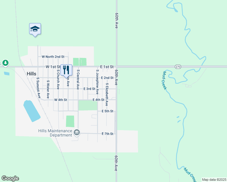 map of restaurants, bars, coffee shops, grocery stores, and more near 505 East 4th Street in Hills