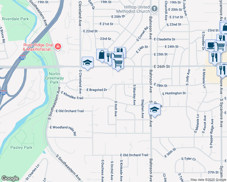 map of restaurants, bars, coffee shops, grocery stores, and more near 3109 East 28th Street in Sioux Falls