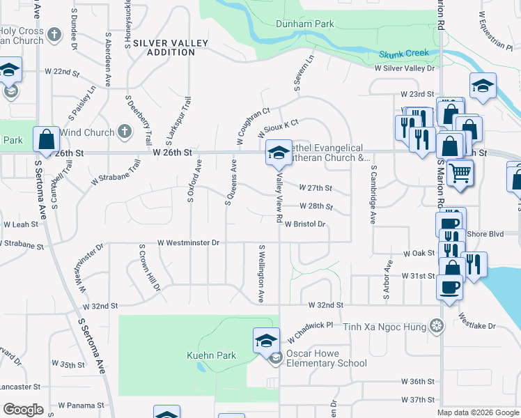 map of restaurants, bars, coffee shops, grocery stores, and more near 6010-6098 W Winterberry Cir in Sioux Falls