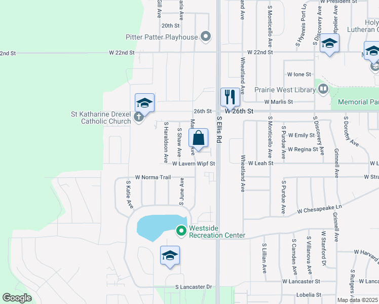 map of restaurants, bars, coffee shops, grocery stores, and more near 8610 West Grinn Place in Sioux Falls