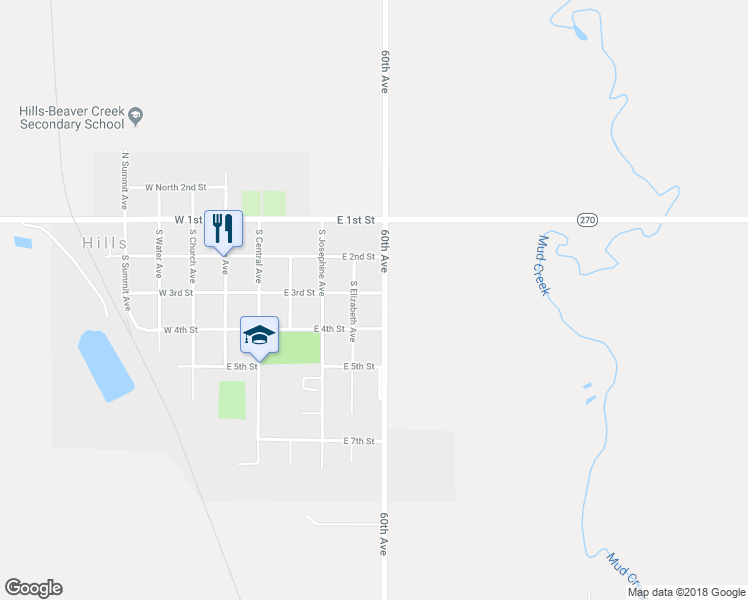 map of restaurants, bars, coffee shops, grocery stores, and more near 505 East 4th Street in Hills