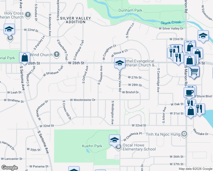 map of restaurants, bars, coffee shops, grocery stores, and more near 6098 W Winterberry Cir in Sioux Falls