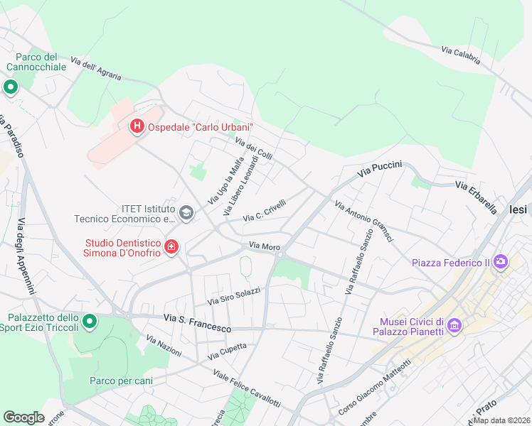 map of restaurants, bars, coffee shops, grocery stores, and more near 10TER Via C. Crivelli in Jesi