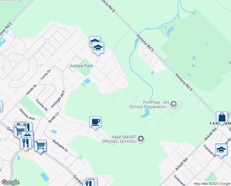 map of restaurants, bars, coffee shops, grocery stores, and more near Ambrous Crescent in Guelph