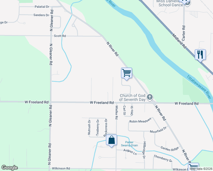 map of restaurants, bars, coffee shops, grocery stores, and more near 8147 Moll Lane in Freeland