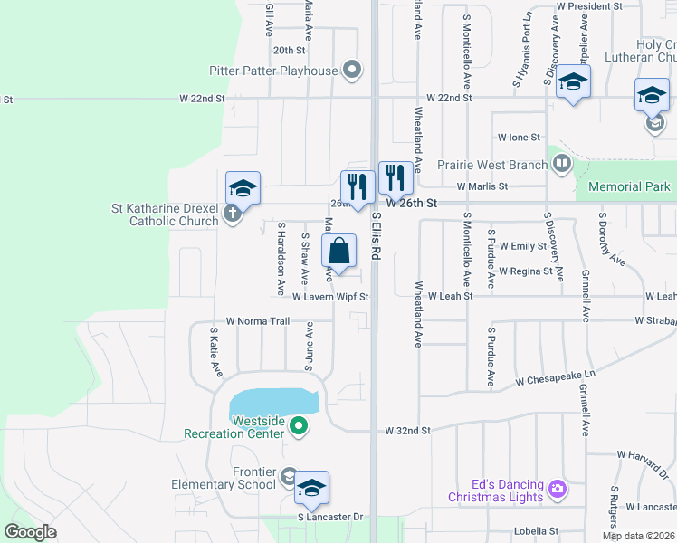 map of restaurants, bars, coffee shops, grocery stores, and more near 8610 West Grinn Place in Sioux Falls