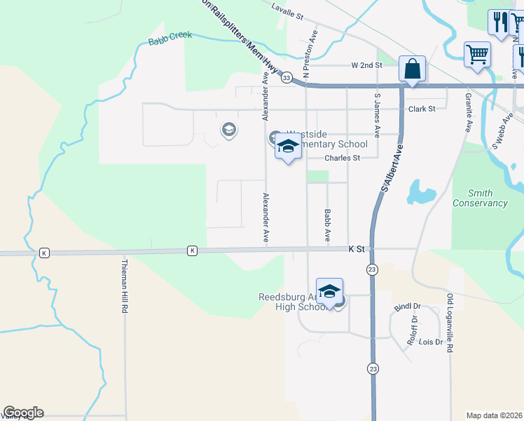 map of restaurants, bars, coffee shops, grocery stores, and more near 532 Alexander Avenue in Reedsburg