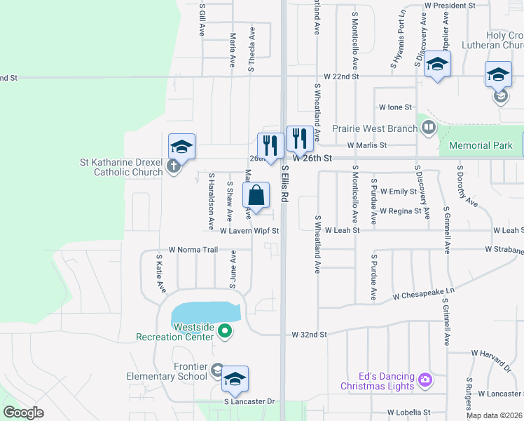 map of restaurants, bars, coffee shops, grocery stores, and more near 8610 West Grinn Place in Sioux Falls