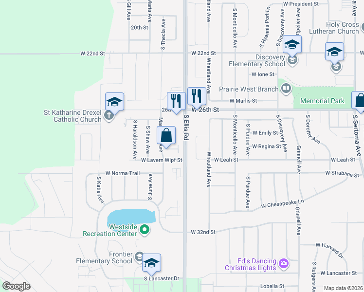 map of restaurants, bars, coffee shops, grocery stores, and more near 2006 South Barret Place in Sioux Falls