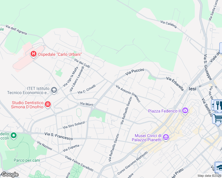 map of restaurants, bars, coffee shops, grocery stores, and more near 2 Viale Giuseppe Verdi in Jesi